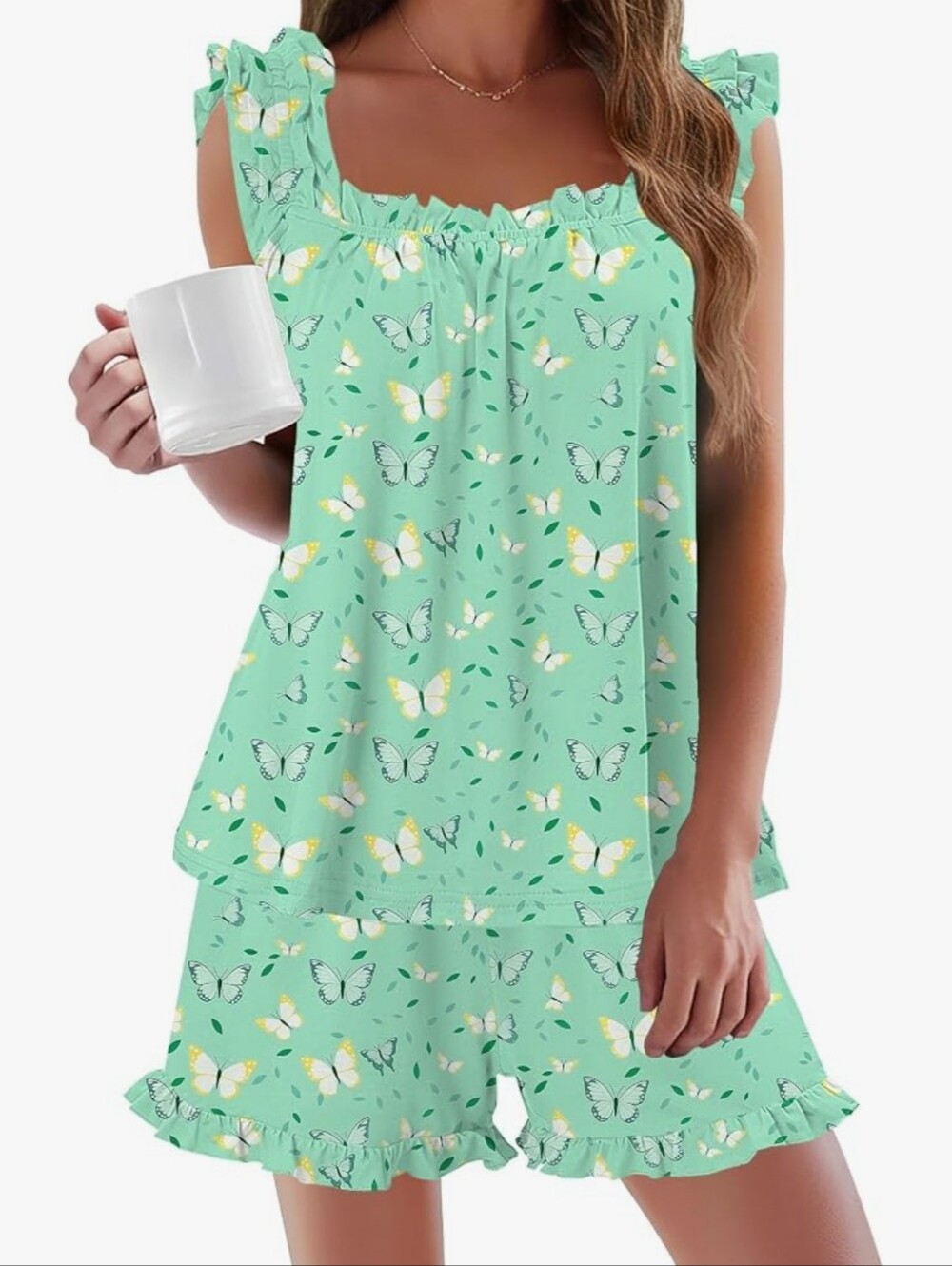 Women’s Mint Butterfly Ruffle Pajama Set